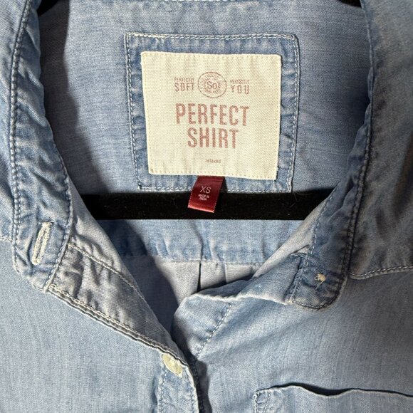 SO Womens Chambray Button Up Shirt XS Blue Lyocell Casual Lightweight - Picture 11 of 13